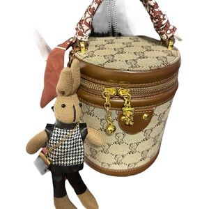 Brown and Tan Crossbody Bag with Gold Accents